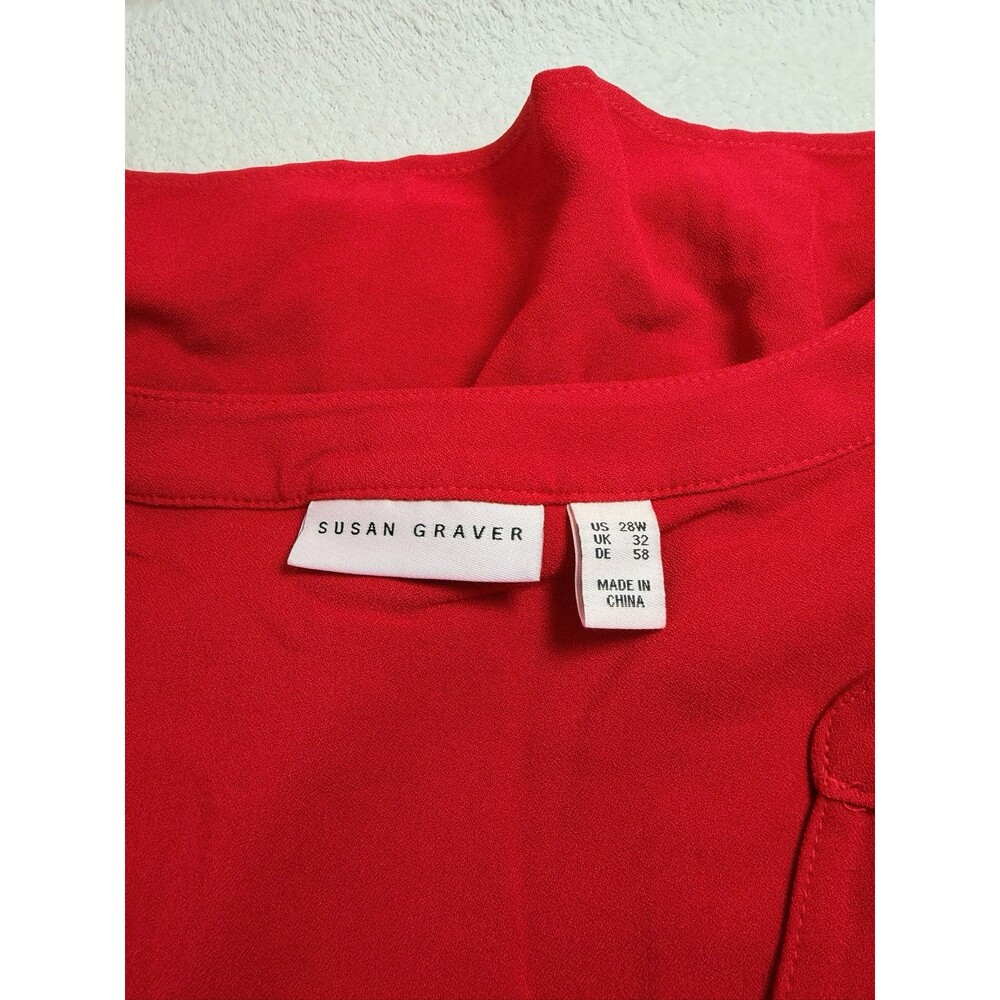 Susan Graver Red Button Down Blouse-Long Sleeve Plus Size 28W - Picture 3 of 5